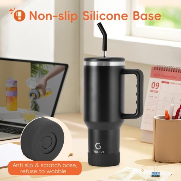 VUSIGN 40 oz Tumbler with Handle and Straw Lid, Stainless Steel Vacuum Insulated Tumbler Travel Mug Water Bottle Cup for Water Iced Tea Coffee Smoothie Car, Black - Image 5