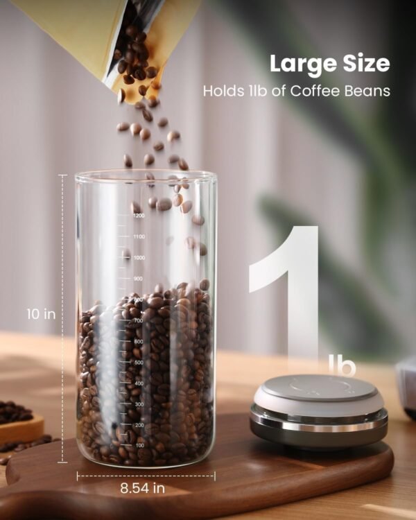 One-Press Button Coffee Canister with Airtight Lid, Borosilicate Glass Coffee Container with PP Silicone Lid, Food Storage Container for Grounds Coffee, 1lb Beans, Flour, Cereal, Sugar - Image 5