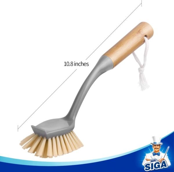 MR.SIGA Dish Brush with Long Bamboo Handle Built-in Scraper, Scrub Brush for Pans, Pots, Kitchen Sink Cleaning, Pack of 2 - Image 7