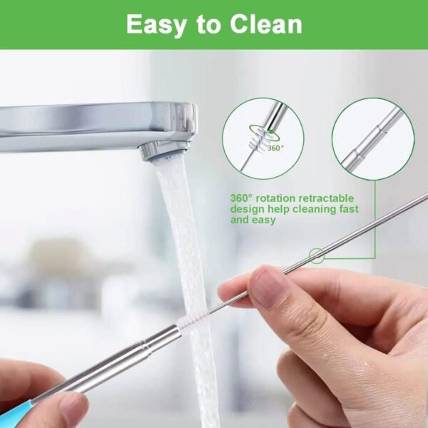 Kynup Reusable Straws, 4Pack Collapsible Portable Metal Straw Reusable Foldable Stainless Steel Drinking Travel Telescopic Straw with Case, Clean Brush, Keychain Gifts (Blue-Black- Rose Gold-Silver) - Image 8