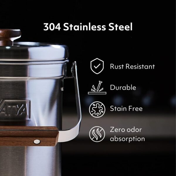 Vatya Stainless Steel Kitchen Compost Bin - NO Filter Countertop Composter, Composting Bucket, Counter Top Small Indoor Food Waste Container with Lid, Odorless Stainless Steel Pail, Small 0.5 Gallon - Image 2