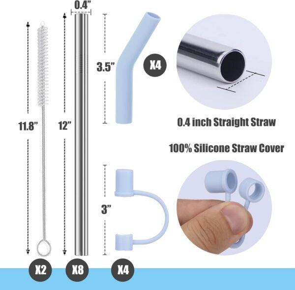 Greant 8 PCS Stainless Steel Straw compatible with Stanley Adventure Quencher Tumbler 40 oz, Straw with Straw Cover, Metal Straws with Straw Tip compatible with Stanley (Stainless Steel, 12 inch) - Image 4