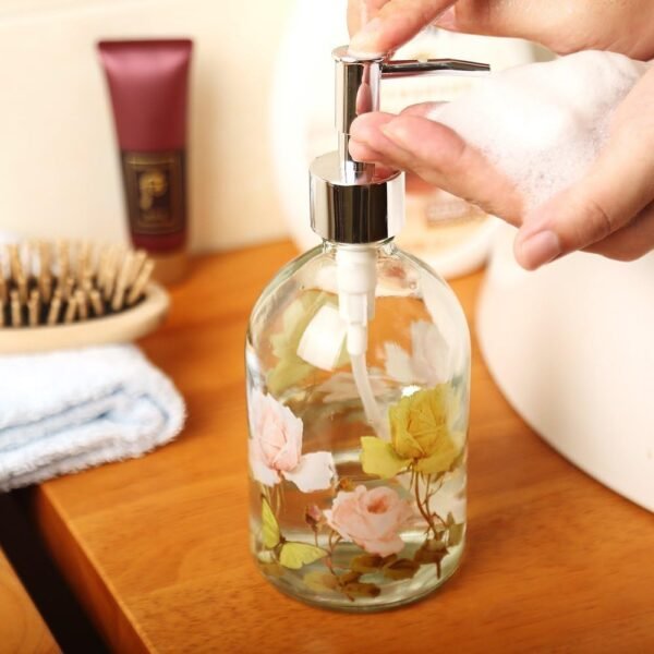Glass Soap Dispenser Bottle with Pump,Refillable Liquid Hand Soap Dispenser for Bathroom, Kitchen Soap Dispenser 17 oz - Image 3
