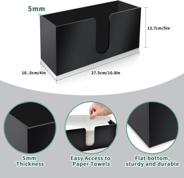 1Pack Paper Towel Holder Countertop, Black Acrylic Napkin Dispenser, Multifold Paper Towel Dispenser for for Z-fold C-fold MultiFold Trifold-Bathroom Toilet Kitchen Restaurant - Image 3