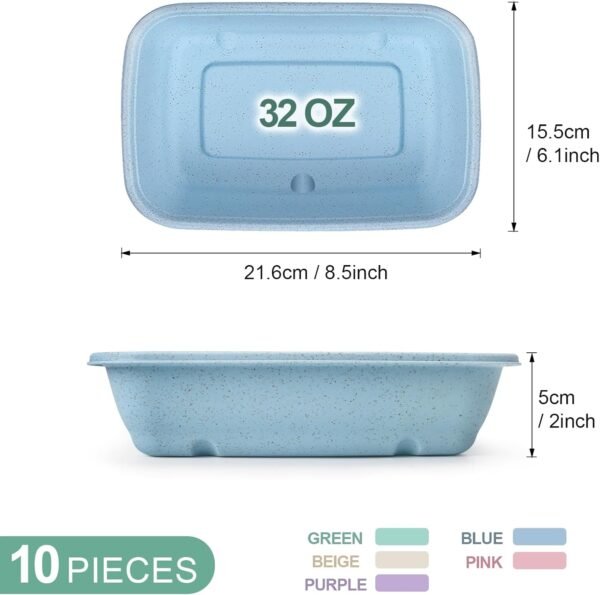 shopwithgreen Meal Prep Containers 1-Compartment, 10PCS Wheat Straw Microwave Bento Lunch Box with Lids, Reusable & Stackable Food Storage Containers, Dishwasher Freezer Safe BPA Free (32 OZ) - Image 7