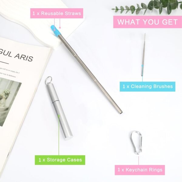 FYY Reusable Straws with Case - 1 Pack Collapsible Stainless Steel Travel Straws with Cleaning Brush & Silicone Tips Portable Telescopic Drinking Straws with Keychain Ring, Cruise Ship Essentials 1P-2 - Image 7