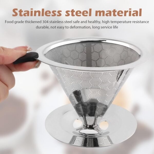 304 Stainless Steel Pour Over Coffee Dripper/Maker - Upgrade Honeycomb Mesh, Extraction Quickly without Losing Flavor, Easy to Clean, Paperless Reusable Coffee Filter, Non-slip Stand - Includes Brush - Image 6