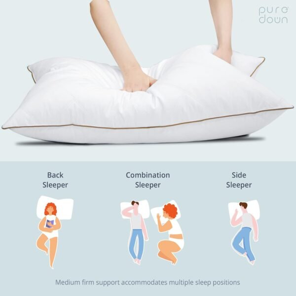 puredown® Goose Feathers and Down Pillow with Diamond Quilting with 100% Cotton Cover, Pack of 2, Standard Size - Image 4