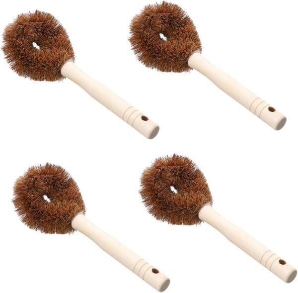 4pcs Cleaning Brush Palm Dish Brush Coir Dish Brush Car Windshield Cleaner Natural Kitchen Brush Kitchen Sink Brush Handheld Scrubber Brush for Pot Sink Cleaner Rubber Wood