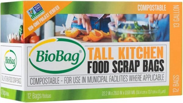 BioBag USA, 13 Gallon Compostable Kitchen Trash Bags, 144 Count, 100% Certified, Compatible with Backyard Composting, Keep Trash Clean and Free of Debris