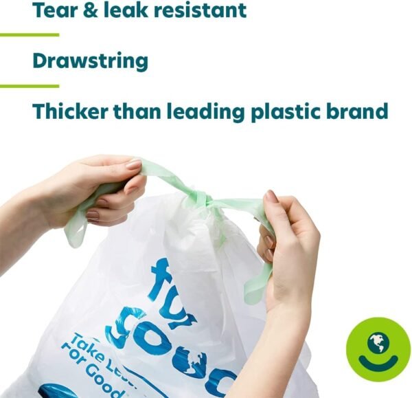 Compostable 13 Gallon Tall Kitchen Trash Bags – Biodegradable Bin Liner with Drawstring – Extra Strong, Tear and Leak Resistant Trash Bags, 15 Count, None - Image 2