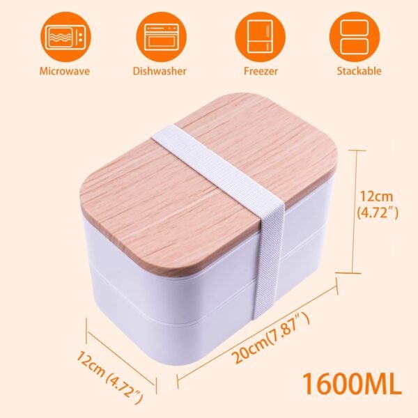 Bento Box Adult Lunch Box with lunch bag, Japanese Lunch Box Containers for Adult, Bento lunch Box with Leakproof 54OZ White - Image 5