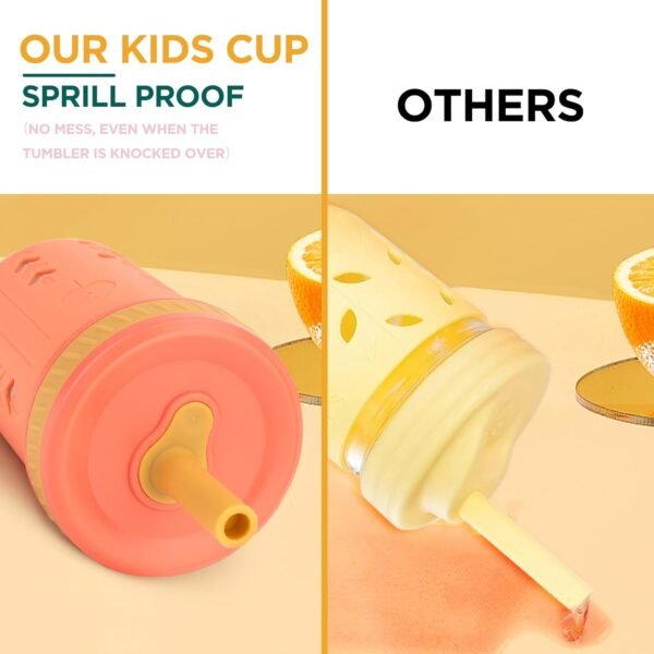 Tronco Stainless Steel Sippy Toddler Cups, 10 oz Mason Jar Kids Smoothie Cups with Silicone Sleeves and Straws, Spill Proof, BPA-Free, Toddler Snack Cups - Image 4