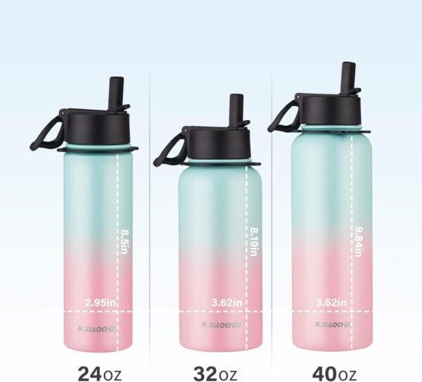 40 oz Insulated Water Bottle with Paracord Handles & Strap, 2 Lids(Straw Lid&Spout Lid), Stainless Steel Reusable Wide Mouth Metal Water Bottle With Straw, Double Walled, Thermo Mug(Rubber Pink) - Image 5