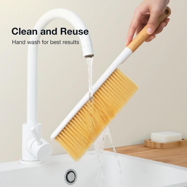 Hand Broom Cleaning Brush, Soft Bristle Dust Brushes with Wood Handle, Household Cleaning Brushues for Car, Carpet, Garden, Clothes, Various Furniture Such As Beds, Sofas (Natural) - Image 3