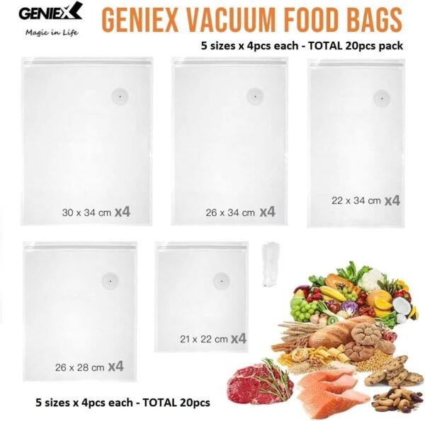 Vacuum Seal Bags for Food, Reusable Freezer Vacuum Storage Bags, Vacuum Food Saver Bags for Vacuum Sealer Hand held | Enhanced Air Valve, Easy Vacuum, Less Waste, Keep Fresh (20pcs pack) - Image 4