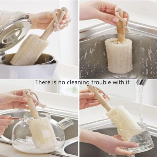 4 "Natural Agricultural Loofah with Wooden Stick for Washing Tea Cups, Cleaning Kitchen Stoves. Exfoliating Body Sponge Scrub Skin Care in Tub Spa Shower. Natural Products, No Additive - Image 8