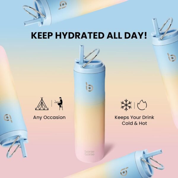 BOTTLE BOTTLE Insulated Water Bottle 24oz with Straw Lid and Handle for Sports Travel Gym Stainless Steel Water Bottles Double-Wall Vacuum Metal Thermos Bottles Leak Proof BPA-Free - Image 5