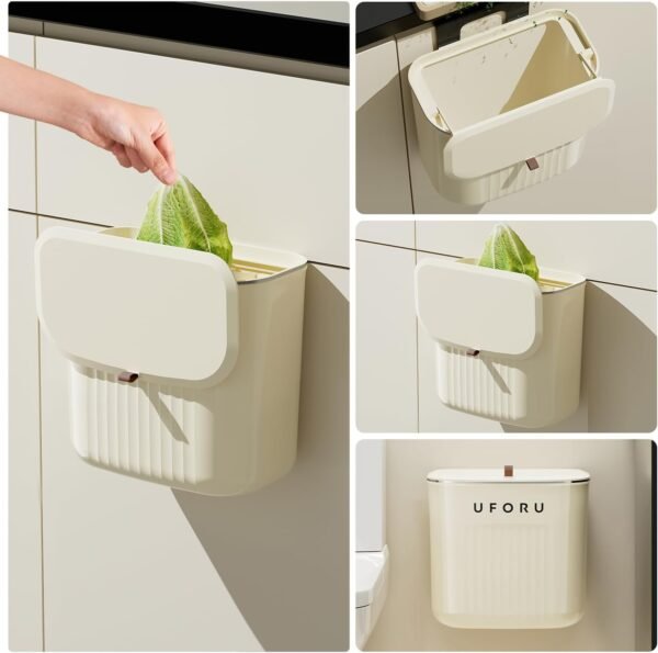 1.8gal/7L Compost Bin Kitchen for Counter Top or Under Sink, Plastic Hanging Trash Can with Lid, Wall Mounted Garbage Can for Bathroom, Office, RV