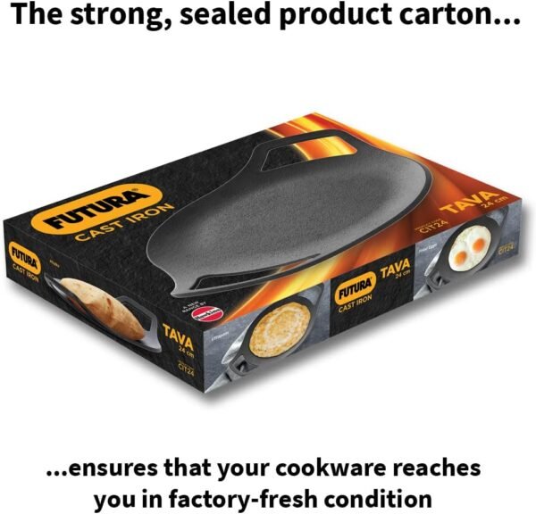 HAWKINS Futura 24 cm Cast Iron Tava, Cast Iron Tawa for Roti, Cast Iron Cookware for Kitchen, Black (CIT24) - Image 6