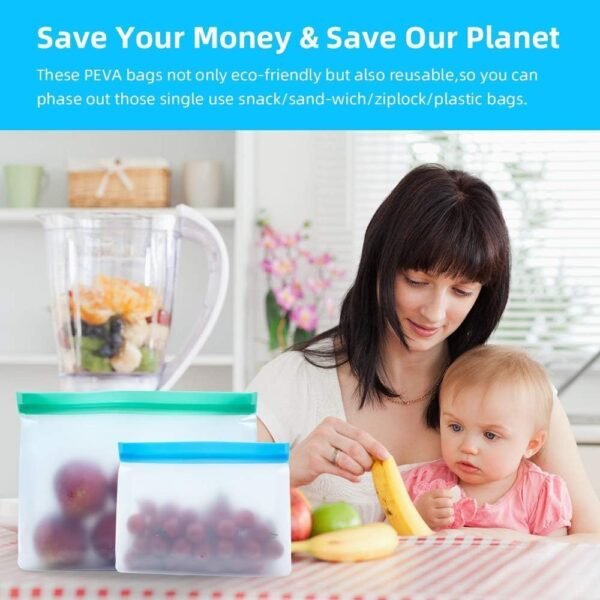 Reusable Food Storage Bags 8 Pack - Stand Up BPA FREE Leakproof Freezer Bags( 4 pack 1/2 Gallon Bags + 4 pack Sandwich Bags) Plastic Free Lunch Bag | Eco-friendly - Image 6