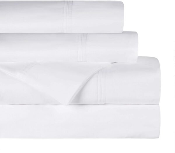 Superior Organic Cotton 300 Thread Count Flat Sheet, Percale Weave, Basic Bedsheets, Neutral Bed Cover, Bedroom, Hotel, Cute Bedding Decor, Double Hem, Lightweight Sheets, Queen, White - Image 2