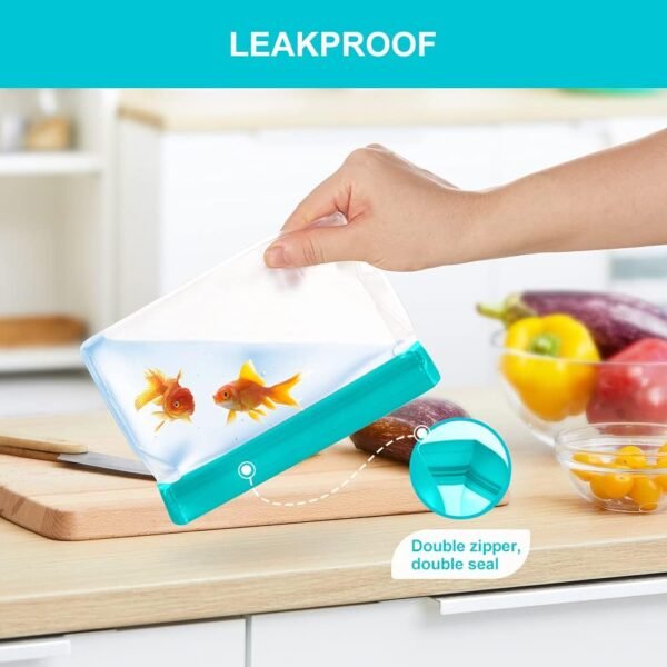 Reusable Food Storage Bags Stand Up, 9 Pack Ziplock Reusable Freezer Bags, Leakproof Storage Gallon Bags, Reusable Food Bags, Sandwich Bags, Reusable Snack Bags - Image 3