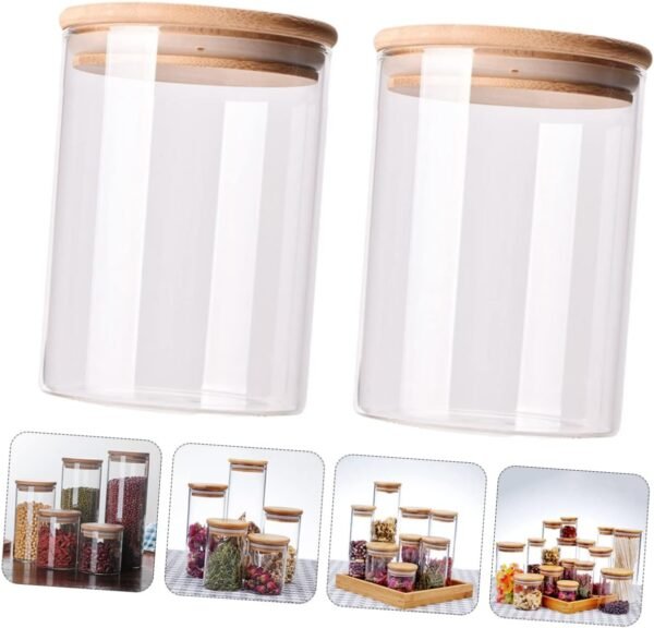2pcs Sealed Jar Kitchen Storage Containers Storage Bins Utensil Basket Clear Storage Jar Lockable Keeper Food Storage Jar Rack Condiment Cups Food Containers Glass Containers Wood - Image 6
