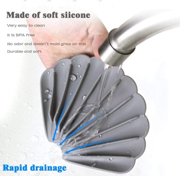 Silicone Soap Dish Soap Dish with Drainage Keep Soap Dry Cute Soap Dish Shell Shape for Bathroom Kitchen Sinks(3 Pcs, Blue, White & Gray) - Image 2