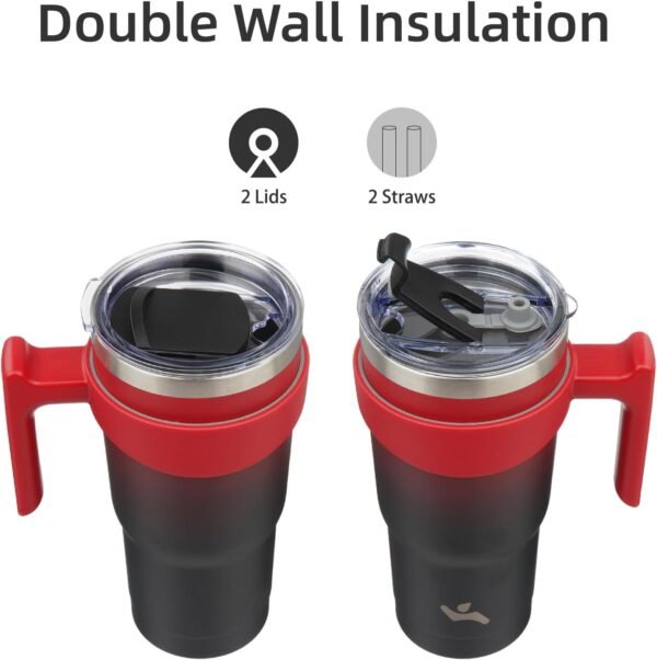 20 oz Tumbler with Handle and 2 Straw 2 Lid, Insulated Water Bottle Stainless Steel Vacuum Cup Reusable Travel Mug,Mystic Moon - Image 3