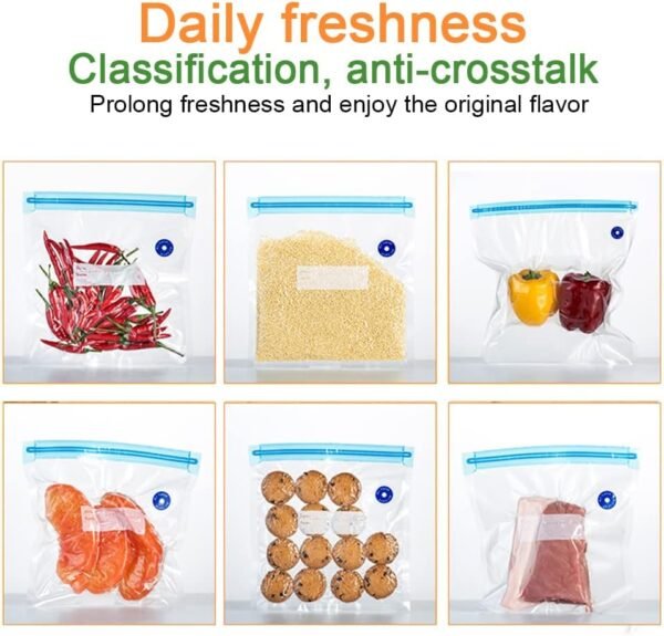 Sous Vide Bags 22 Pack Reusable Vacuum Food Storage Bags Kit, with 3 Sizes Vacuum Food Bags,1 Hand Pump, 4 Sealing Clips for Food Storage and Sous Vide Cooking - Image 6
