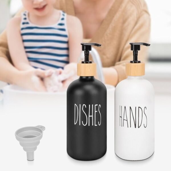 HarJue Glass Soap Dispenser Set, Refillable Dish Soap Pump Dispenser, 2×Hand Soap Dispenser, Kitchen Bathroom Counter Shampoo Conditioner Dispenser (Pump Dispenser Only) - Image 7