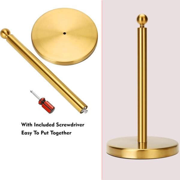 Gold Paper Towel Holder Countertop, Standing Paper Towel Roll Holder for Kitchen Bathroom, with Weighted Base for One-Handed Operation (Stainless Steel Base, Gold) - Image 6