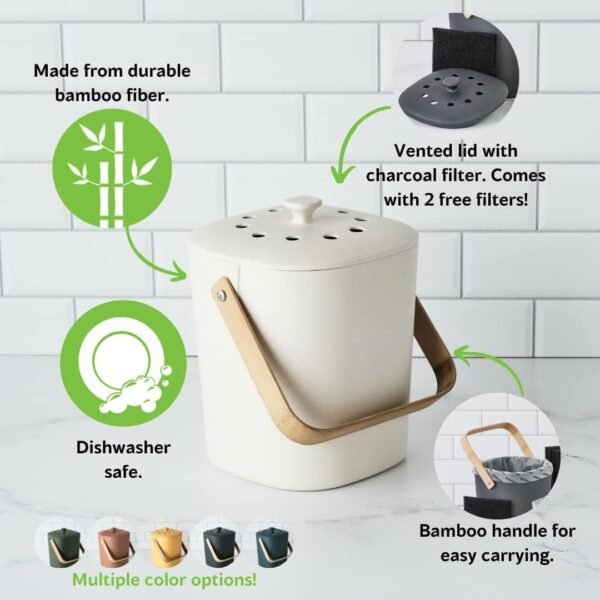 Bamboozle Countertop Compost Bin Kitchen | 1 Gallon | Odorless Composting Bin with Filters | Indoor Compost Bin with Lid | Plant Based Kitchen Composter for Food Scraps & Waste Recycling - Image 2