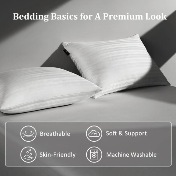 downluxe Goose Down Pillows - Hotel Collection Feather Pillows Set of 2 for Back, Stomach or Side Sleepers, Queen Size (20"x28") - Image 3