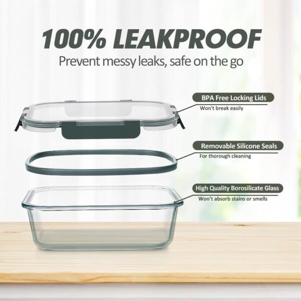 VERONES 24 Pieces Glass Food Storage Containers Set, Airtight Glass Lunch Containers, Glass Meal Prep Containers with Lids,Exclusive of BPA, for Microwave, Oven, Freezer & Dishwasher Friendly,Grey - Image 3