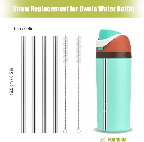 Metal Straw Replacement for Owala Kids Water Bottle 16 oz, With 2 Straw Cleaner, Reusable Stainless Steel Straws Compatible With Owala Water Bottle - 4pcs - Image 2