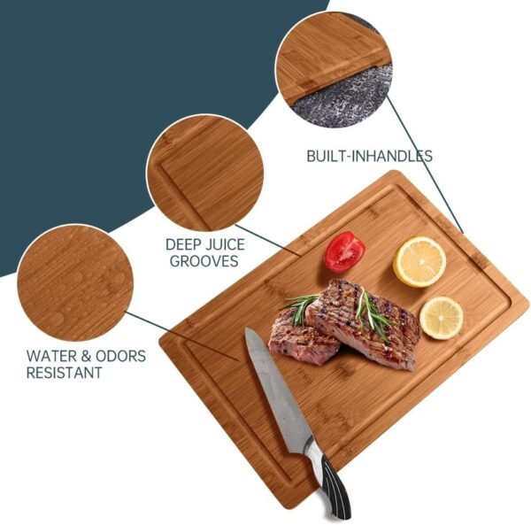 MelBell Bamboo Cutting Board Set Of 3 for Kitchen - Wooden Chopping Boards with Juice Groove - Wood Serving Board for Meat, Vegetables, Cheese - Image 3