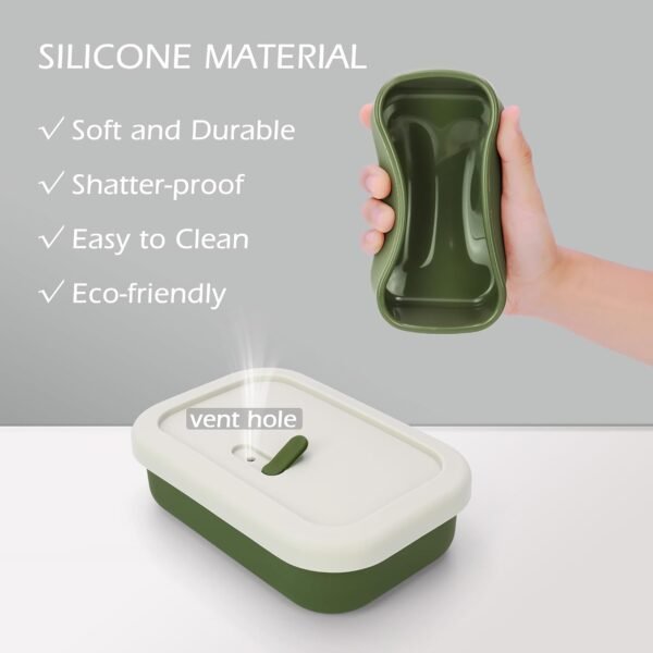 Silicone Enhanced Leak Proof Travel Soap Case, Shampoo Bar Holder, Large Bar Soap Box, Portable Soap Dish with Draining Layer, Keep Soap Dry (Offwhite& Green) - Image 5