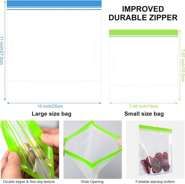 12 Pack Reusable Gallon Freezer Bags Dishwasher Microwave Safe,BPA Free Reusable Bags Silicone Stand Up Leakproof Reusable Food Storage Bags for Meal Prep Fruits Fridge Kitchen Organization - Image 2