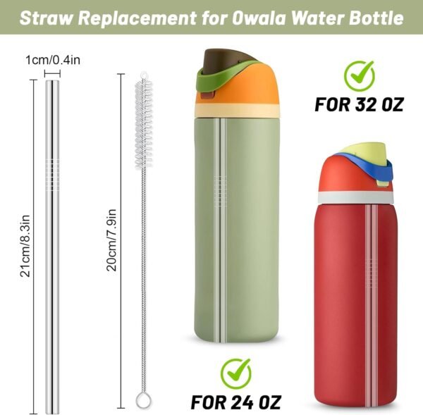 Axlksia 6 Pcs Replacement Metal Straws for Owala Water Bottles 24 oz and 32 oz, with 2 Straw Cleaners. Reusable Stainless Steel Straws Compatible with Owala Water Bottles - Image 2