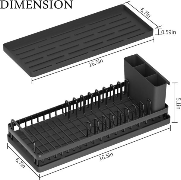 Small Dish Drying Rack, Compact Sink Dish Rack with 2pcs Silicone Drying Mats, Dish Drainer Kitchen Dish Organizer Sponges Holder for Kitchen Counter, Bar, Bottle, Cup - Image 6