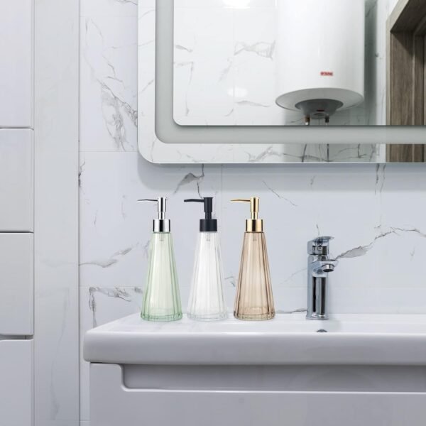 10oz/300ml Hand Soap Dispenser Bathroom, Kitchen Soap Dispenser, Glass Soap Dispenser with Gold Rust Proof Pump, Liquid Soap Dispenser with Elegant and Beautiful Color (Brown) - Image 3