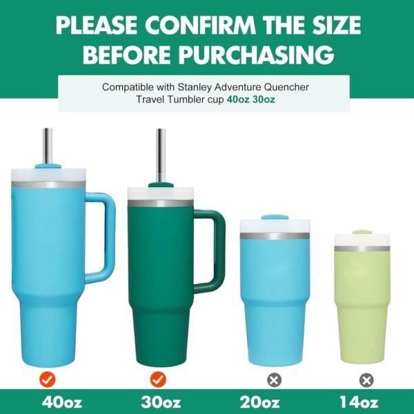 Stainless Steel Straw Replacement Fits for Stanley Adventure Travel Tumbler and Simple Modern 40 oz Tumblers - 8 Reusable Metal Straws with Silicone Tips and 4 Cleaning Brushes (Rainbow) - Image 3