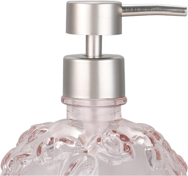 Clear Glass Lotion Pump, Refillable Soap Dispenser for Bathroom, Kitchen, and Countertop, Elegant Durable Design, Eco-Friendly with Metal Pump, Stylish Home Accessory, Pink Peach Floral - Image 3