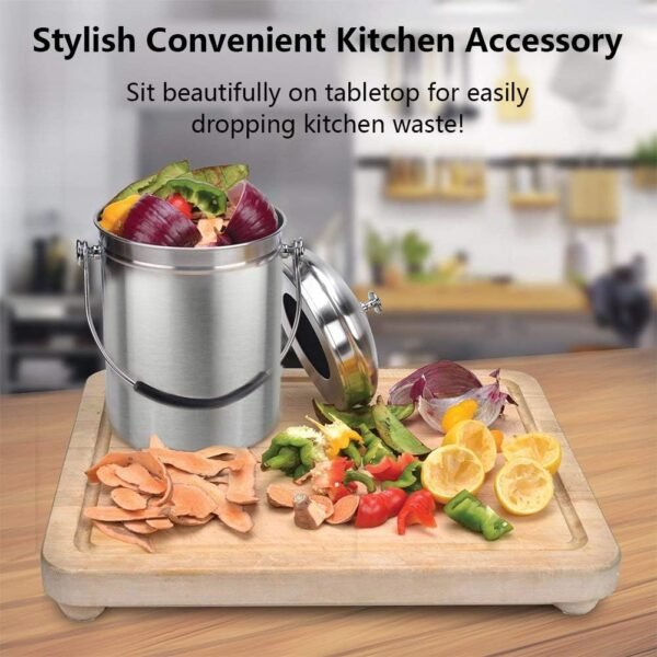 Compost Bin Countertop, Composter Bucket with Lid Abakoo 1.6 Gallon Stainless Steel Kitchen Waste Pail Plus 4pcs Bonus Charcoal Filters Clean & Odor Free - Image 3