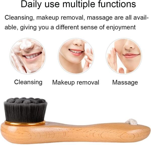 Manual Facial Cleansing Brush-Bamboo Charcoal Fiber Bristles and Wooden Handle-Skin Cleanser & Scrubber for Applying Face Mask, Acne Washing, Daily Deep Pore Cleaning - Image 2