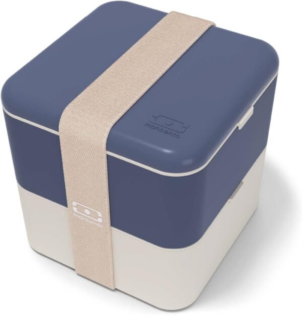 monbento - Large Bento Lunch Box MB Square blue Natural with Compartments - Leakproof Lunch Box for Work/Picnic/Meal Prep - BPA Free – Microwave & Dishwasher Safe - Blue
