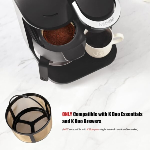 Reusable K Duo Coffee Filter for K Duo Essentials and K-Duo Brewers 8-12 Cup Coffee Makers Basket Gold Mesh Coffee Filter by TURLEE - Image 3