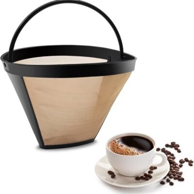 Gold Coffee Filter Reusable #4 Cone Coffee Filters Basket Replacement fits Cuisinart/Ninja Coffee Makers and Brewers (1)